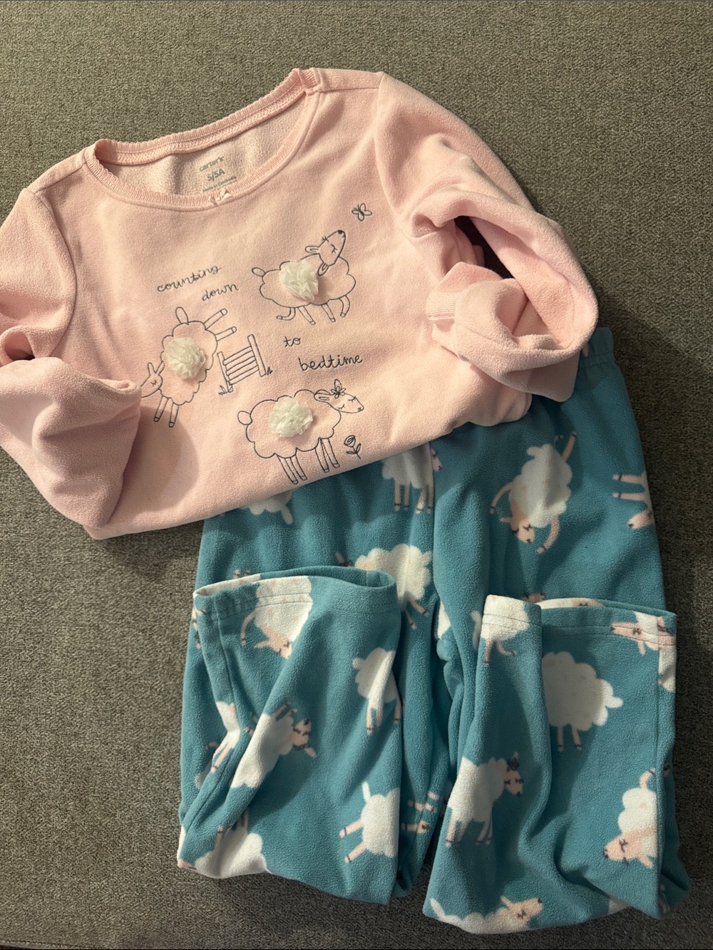 5/$15- Kids Pink and Teal Sheep Fleece Pajama Set